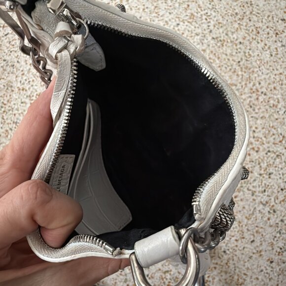 Balenciaga White Croc Embossed Leather Mini Le Cagole Shoulder Bag - Picture 6 of 8